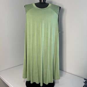 NEW Lane Bryant Swing Tank Top Sz 22/24 Green High Neck Smocked Shoulders